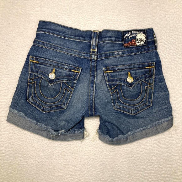 True Religion Pants - Vtg True Religion USA Made Jayde Shorts Womens Sz 24 (Fit 28) Embroider Y2K RARE